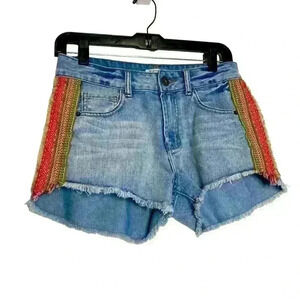 Mudd BOHO ribbon trimmed edges ripped hem comfy jean shorts size 7